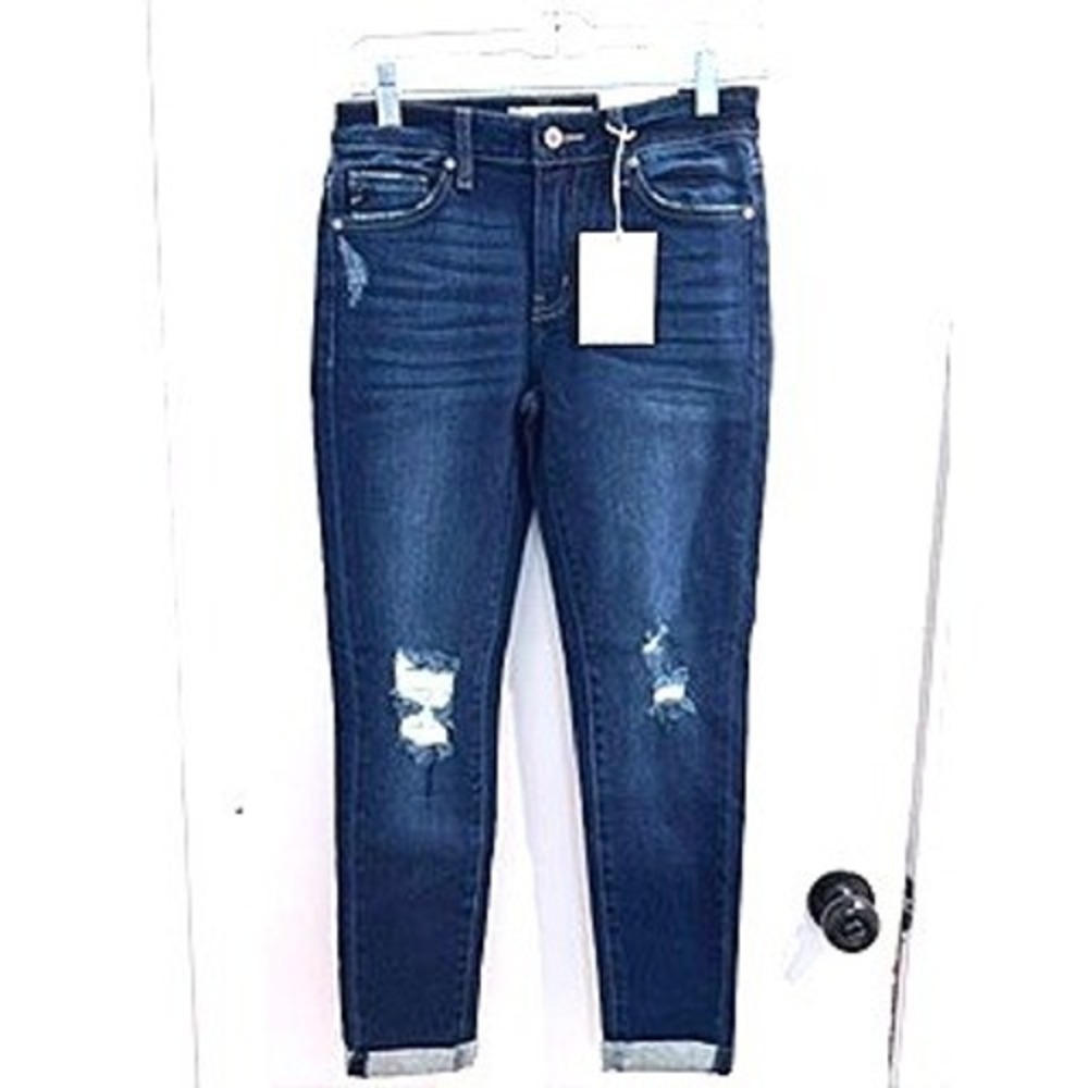 KanCan Mid Rise Ankle Skinny Jeans Dark Wash Cuffed Size 5/26 NWT Casual